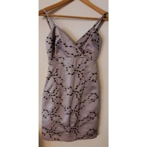 Hannah Hardy Embroidered Satin Empire Waist Dress Silver Gray 2